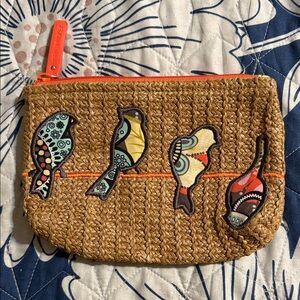 Vera Bradley Brown Woven Cosmetic Bag with Bird Design